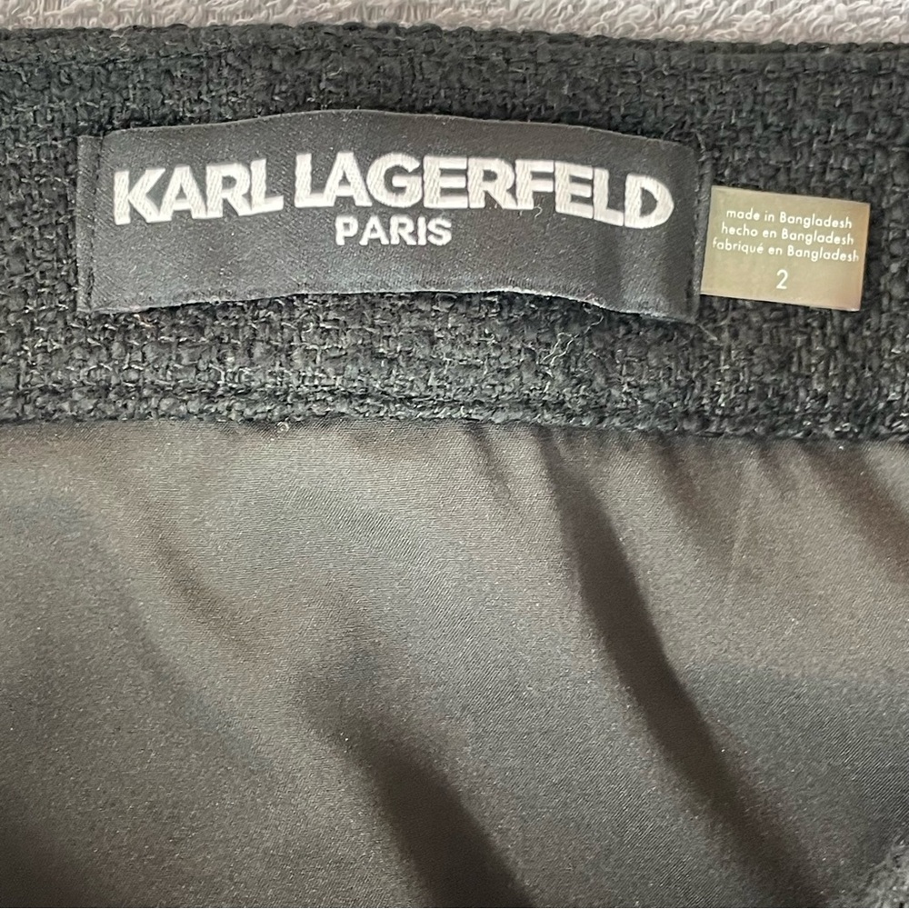Karl Lagerfeld Fringe Mini Skirt Women's Size 2 Buckle Black Six Buttons Office - Picture 5 of 12
